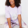 Trendyol Curve Lilac Printed Checked Knitted Pajama Set