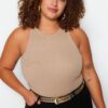 Trendyol Curve Mink Barbell Collar Basic Knitted Undershirt