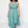 Trendyol Curve Mint Belted Woven Shirt Dress