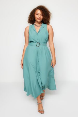 Trendyol Curve Mint Belted Woven Shirt Dress