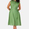 Trendyol Curve Mint Large Size Belted Waist Woven Shirt Dress