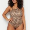 Trendyol Curve Multi Color Animal Patterned One Shoulder Swimsuit