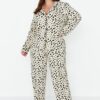 Trendyol Curve Multicolored Animal Patterned Shirt Collar Knitted Pajama Set