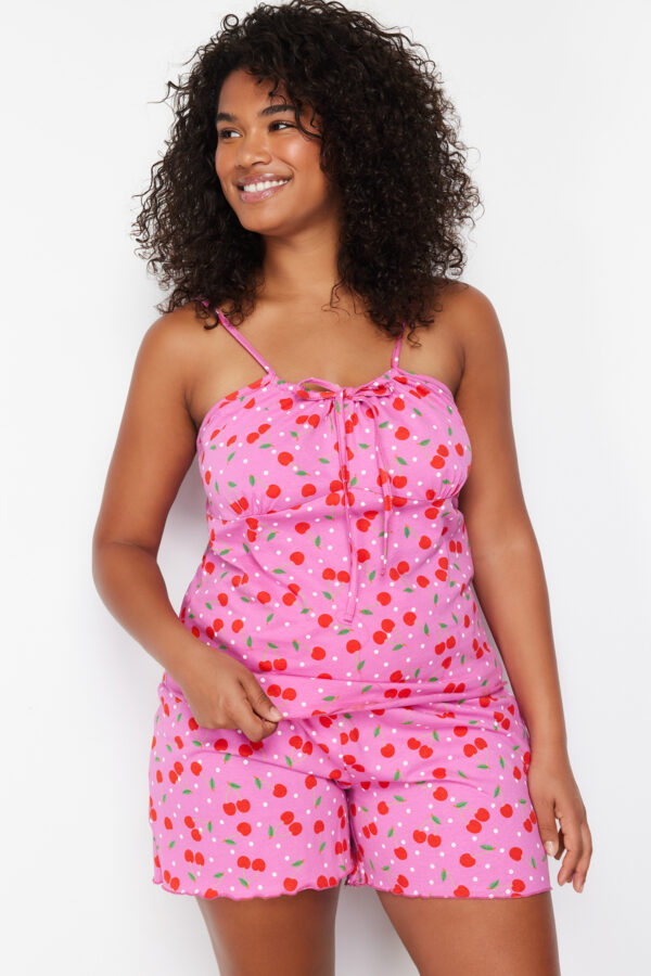 Trendyol Curve Multicolored Cherry Patterned Knitted Pajama Set