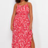 Trendyol Curve Multicolored Ethnic Pattern Elastic Waist Woven Strap Plus Size Beach Dress