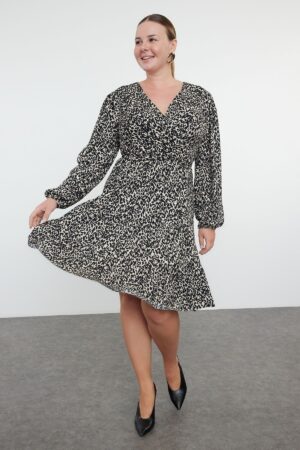 Trendyol Curve Multicolored Leopard Print A-line Mini Knitted Dress Plus Size Dress