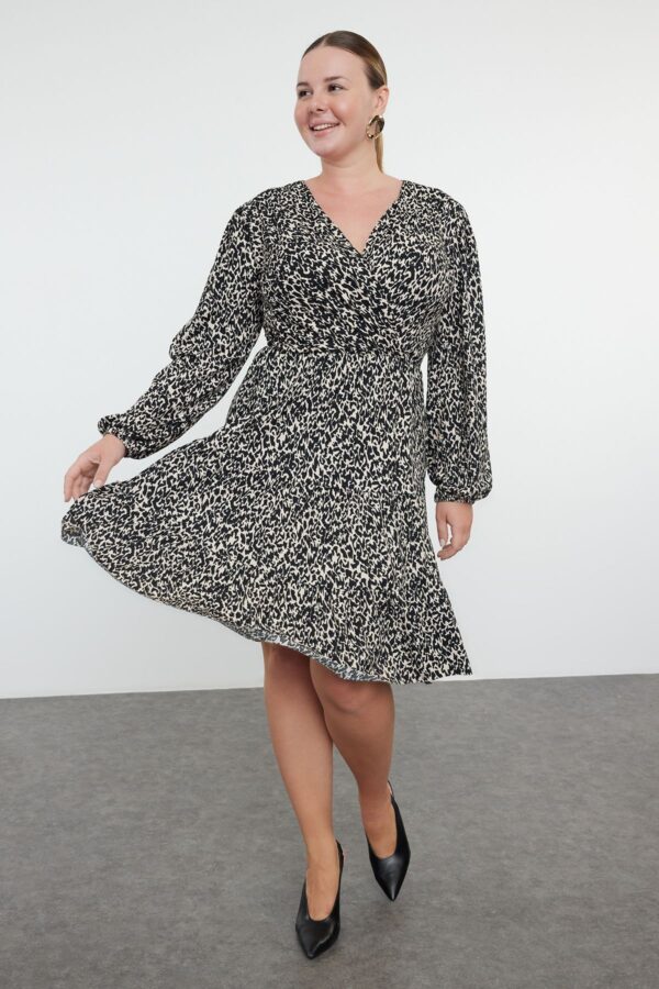 Trendyol Curve Multicolored Leopard Print A-line Mini Knitted Dress Plus Size Dress