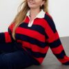 Trendyol Curve Multicolored Polo Neck Striped Knitwear Sweater