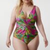 Trendyol Curve Multicolored Tropical Patterned V-Neck Knotted Swimsuit