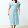 Trendyol Curve Multicolored V-Neck Sleeves Ruffled Floral Elastic Waist Woven Dress