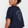 Trendyol Curve Navy Blue 100% Cotton Back Printed Relaxed Cut Crew Neck Knitted T-Shirt