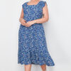Trendyol Curve Navy Blue A-Line Midi Ruffled Floral Patterned Woven Dress