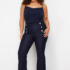 Trendyol Curve Navy Blue Bell-bottom Stylish Buttoned Woven Gathering Plus Size Fabric Trousers