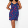 Trendyol Curve Navy Blue Heart Patterned Strappy Mini Woven Nightgown