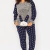 Trendyol Curve Navy Blue Heart Polar Fleece Knitted Pajama Set