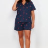 Trendyol Curve Navy Blue Heart Print Shirt Collar Knitted Pajamas Set