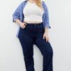 Trendyol Curve Navy Blue High Five Tube Leg Denim Trousers