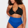 Trendyol Curve Navy Blue High Waist Corset Compression Bikini Bottoms