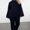 Trendyol Curve Navy Blue Knitwear Plus Size Bottom-Top Set