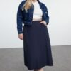 Trendyol Curve Navy Blue Maxi Zippered Elastic Back Woven Plus Size Skirt