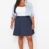 Trendyol Curve Navy Blue Pleated Buckle Detailed Mini Woven Plus Size Skirt