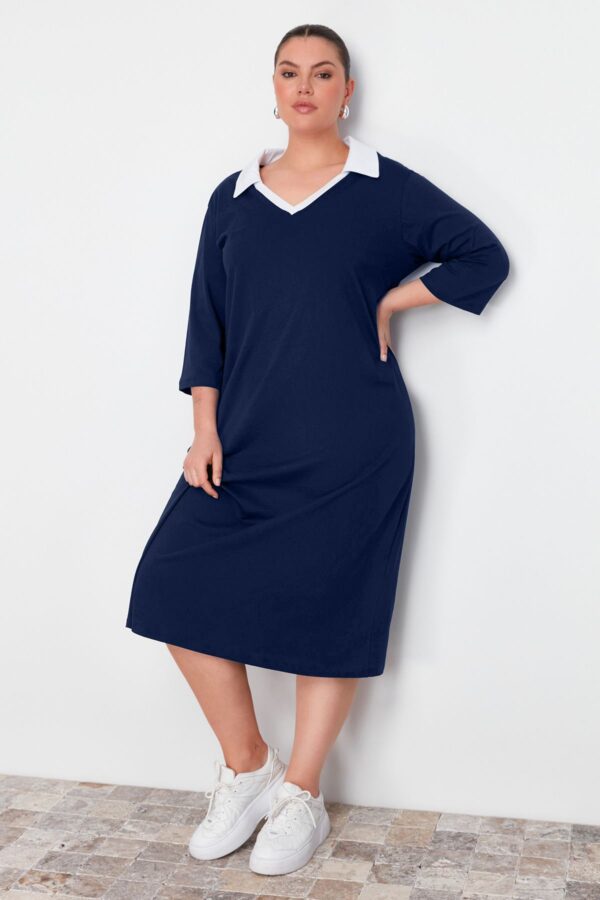 Trendyol Curve Navy Blue Polo Neck Midi Knitted Dress