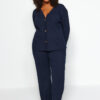 Trendyol Curve Navy Blue Ribbed Knitted Top-Upper Set