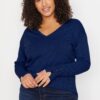 Trendyol Curve Navy Blue V Neck Button Detailed Knitwear Sweater