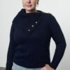 Trendyol Curve Navy Blue Wide Turtleneck Buttoned Knitwear Sweater