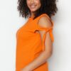 Trendyol Curve Orange Knitted T-Shirt with Tie Collar Detail