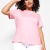 Trendyol Curve Pink Basic Crew Neck 100% Cotton Knitted T-Shirt