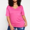 Trendyol Curve Pink Collar Detailed Knitted T-Shirt