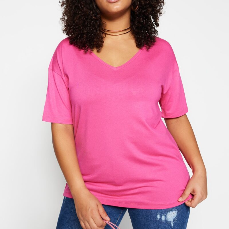 Trendyol Curve Pink Collar Detailed Knitted T-Shirt