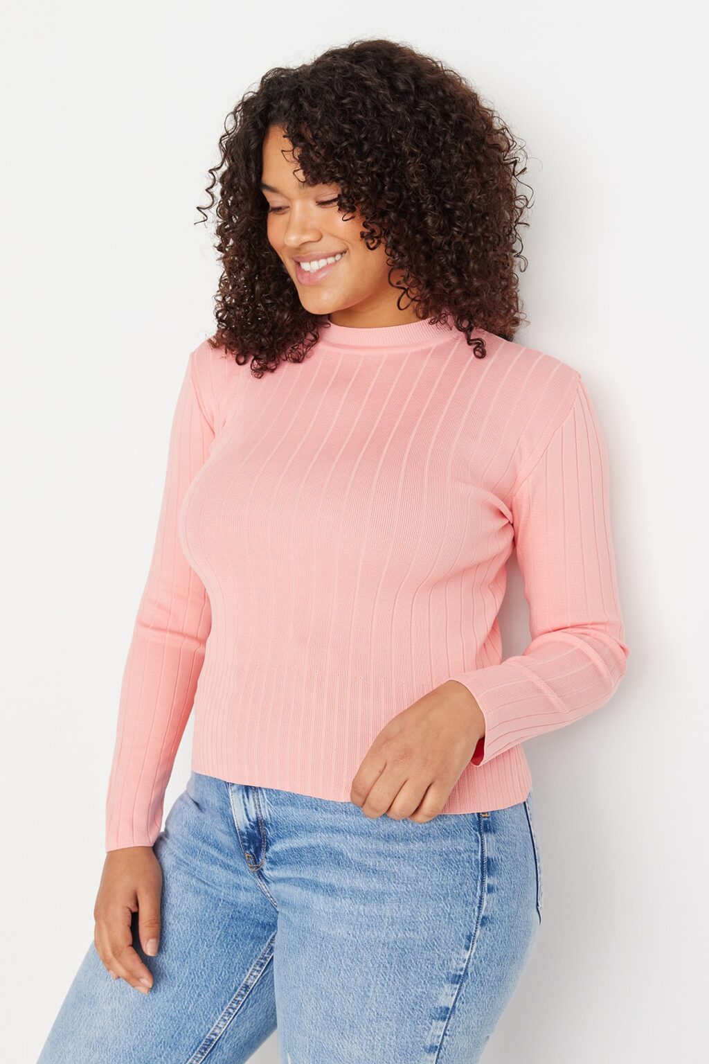 Trendyol Curve Pink Crew Neck Knitwear Blouse