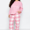 Trendyol Curve Pink Embroidery Detail Plaid/Checked Fleece Knitted Pajamas Set