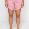Trendyol Curve Pink Flexible Skinny Denim Shorts & Bermuda With Tassels on the Legs