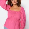 Trendyol Curve Pink Heart Collar Woven Blouse