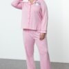 Trendyol Curve Pink Hello Kitty Licensed Shirt Collar Knitted Pajama Set