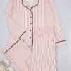 Trendyol Curve Pink Stripe Patterned Piped Fleece Lined Shirt-Pants Knitted Pajama Set