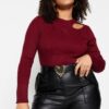 Trendyol Curve Plum Cut Out Detailed Crew Neck Thin Knitwear Sweater