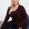 Trendyol Curve Plum U Neck Flounce Hem Knitwear Sweater