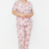 Trendyol Curve Powder Star Pattern Shirt Collar Knitted Pajamas Set