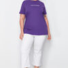 Trendyol Curve Purple Boyfriend Fit Slogan Printed Crew Neck 100% Cotton Knitted Plus Size T-Shirt