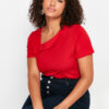 Trendyol Curve Red Asymmetric Collar Knitted Blouse