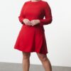 Trendyol Curve Red Basic Long Sleeve Hidden Zipper Mini Woven Plus Size Dress