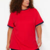 Trendyol Curve Red Color Block Detailed Boyfriend 100% Cotton Knitted T-shirt