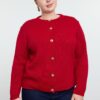 Trendyol Curve Red Crew Neck Buttoned Knitwear Cardigan