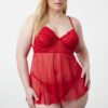 Trendyol Curve Red High Waist Underwire Babydoll& Thong Set