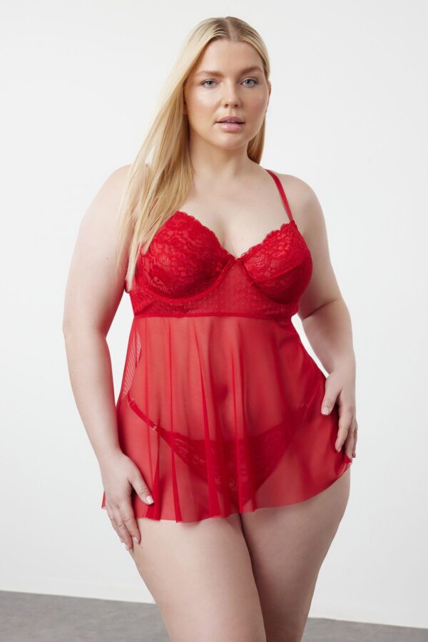 Trendyol Curve Red High Waist Underwire Babydoll& Thong Set