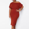 Trendyol Curve Red One Shoulder Midi Knitted Dress